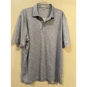 Peter Millar Summer Comfort Mens Large Blue White Floral Leaf Print Golf Polo